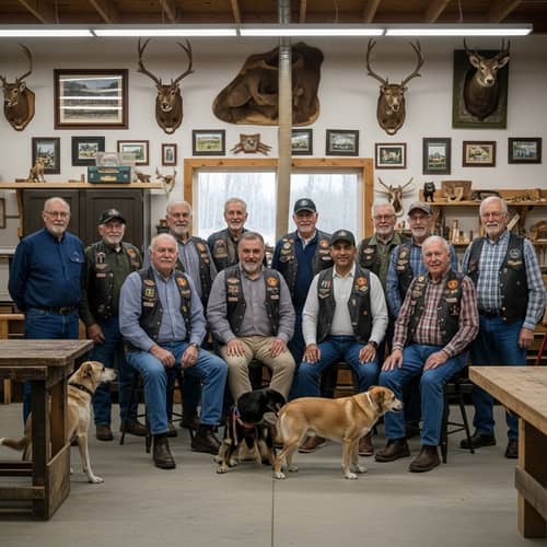 Diverse Elderly Gentlemen in Well-Organized Woodworking Shop