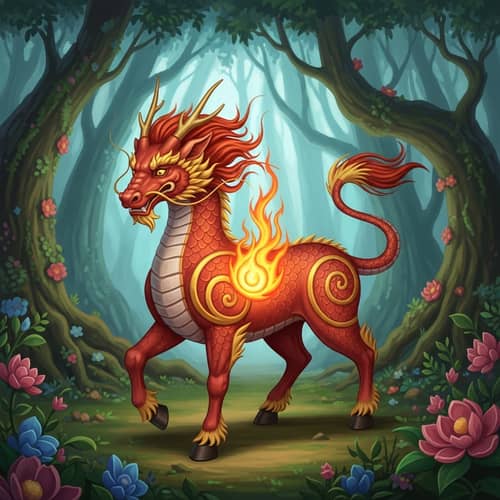 Legendary Qilin in Mystical Forest - Eastern Mythical Creature