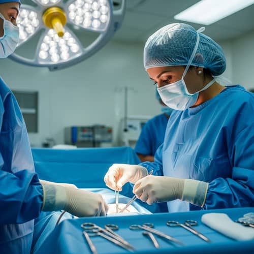 Professional Female Gynecologist Performing Cesarean Section
