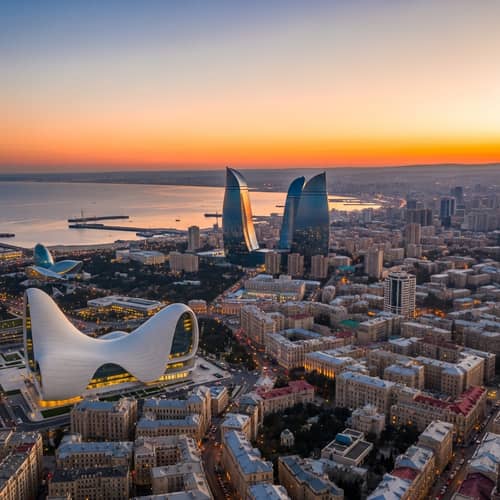 Baku City Sunset: Modern Architecture & Vivid Cityscape