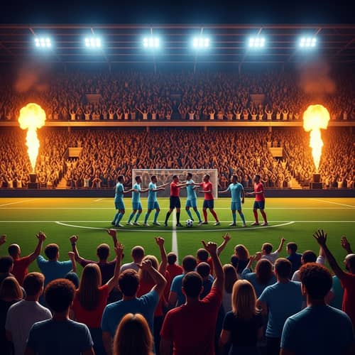 Intense Soccer Stadium Scene with Multicultural Crowd and Player Confrontation