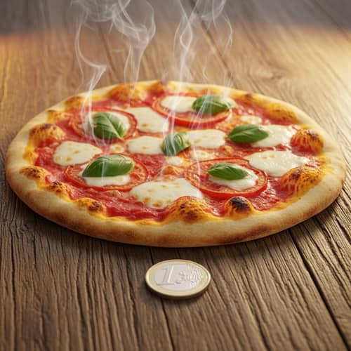 Delicious One Euro Pizza on Rustic Wooden Table | Euro Coin Size Comparison