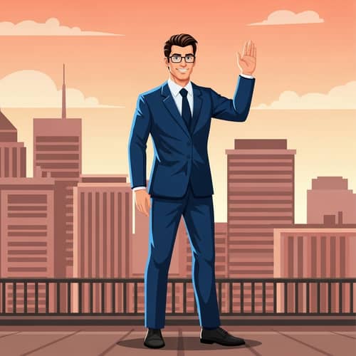 Confident Male Character in Blue Suit and Glasses