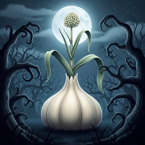 Enormous Garlic Bulb in Spooky Forest | Moonlit Mystery Scene