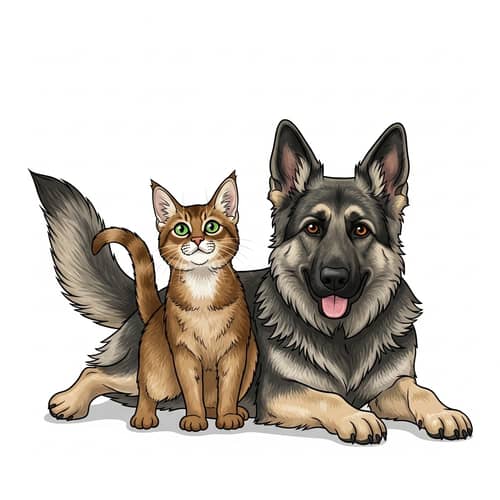 Playful Tawny Cat and Grey German Shepherd - Unique Bond