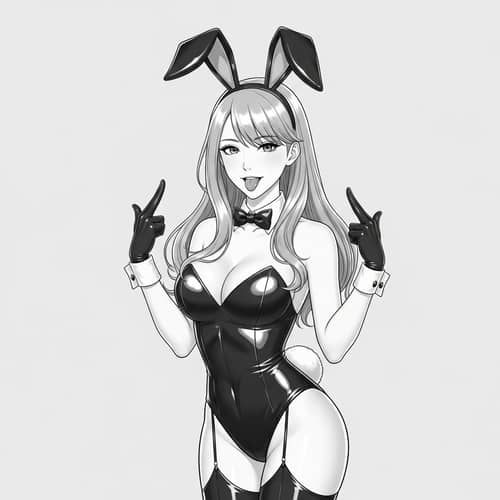 Elegant Bunny Suit with Asian Woman | Whimsical Bunny Headband