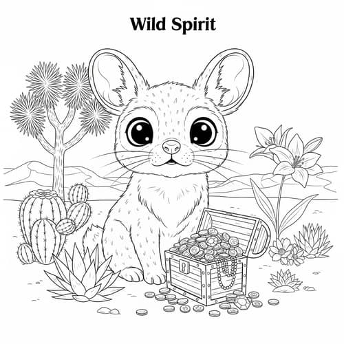 Wild Spirit Coloring Book: Cute Jerboa in Zen Desert