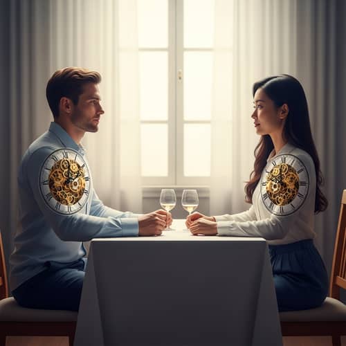 Surreal Clockwork Hearts: Serene Meeting of Man and Woman