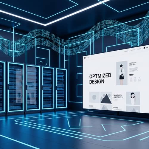 Web Hosting with Optimized Design | Digital Server Racks & Responsive Website Display