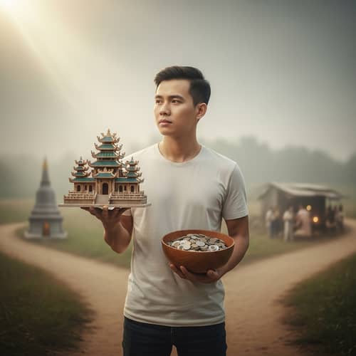 Vietnamese Man Deciding: Build Temple or Aid Impoverished?