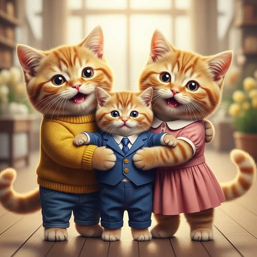 Ginger British Cat Family in Hyperrealistic Style