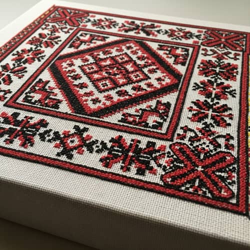 Ukrainian Slavic Pattern: Black & Red Geometric Design
