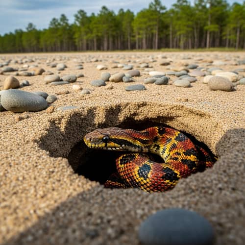Vibrant Snake in Hole - Sandy Terrain View