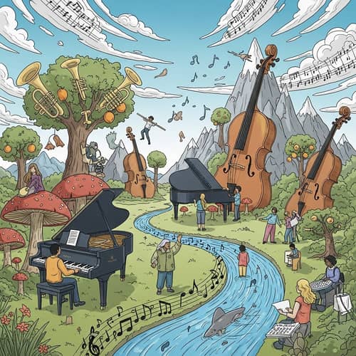 Discover the Whimsical Music Wonderland - Musical Instruments Landscape