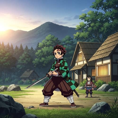 Japanese Manga Inspired Animated Scene | Young Warrior at Dawn