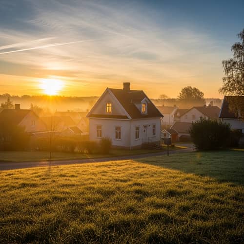 Tranquil Sunrise Over Quaint Town | Gentle Glow & Golden Rays