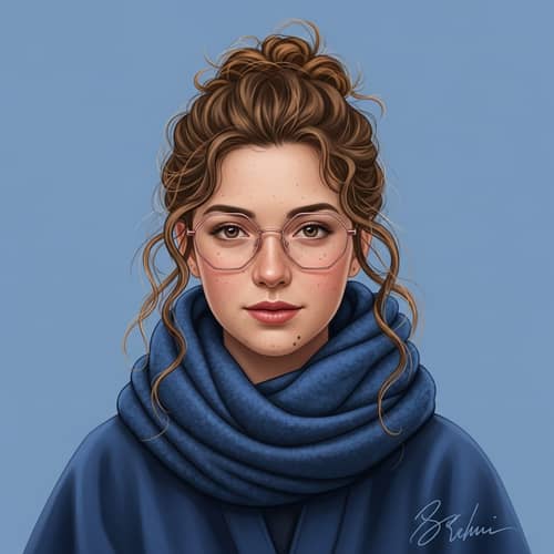 Caucasian Woman Portrait | Golden Brown Curly Hair, Almond Eyes