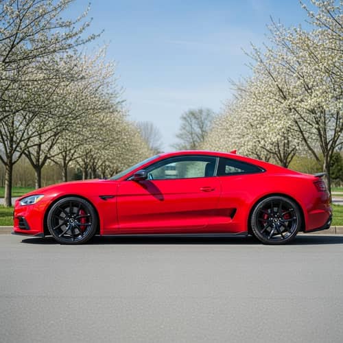 Modern Red Car on Scenic Road | Sleek Design & Powerful Speed
