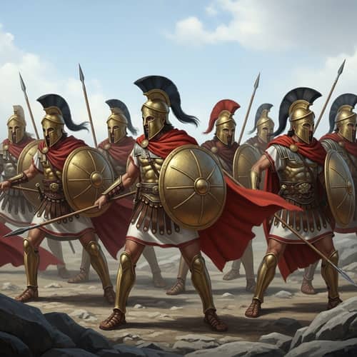 Impressive Image of Multicultural Greek Warriors in Bronze Armor