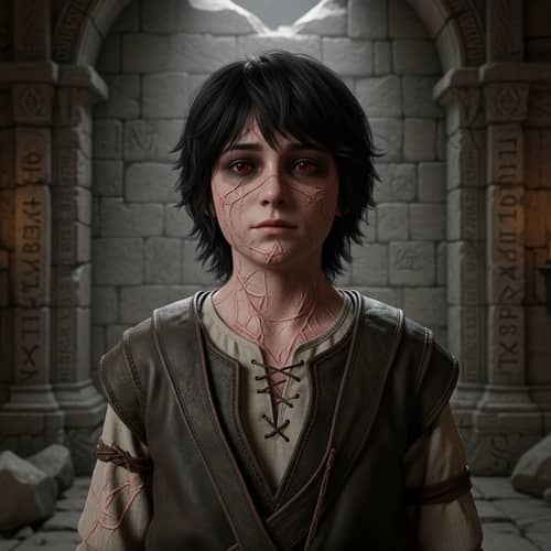 Pale Boy with Dark Red Eyes & Shaggy Black Hair