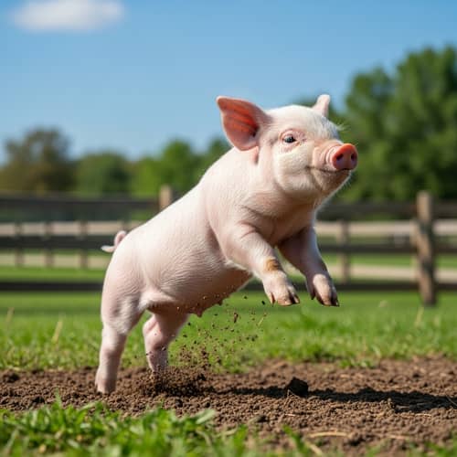 Joyous Jumping Piglet - Delightful Farm Scene