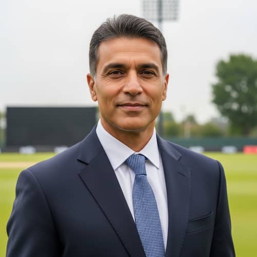 Middle-Aged South Asian Man in Formal Attire | Cricket Field