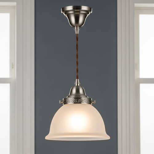 Sleek Brushed Metal Hanging Lamp with Vintage Glass Shade