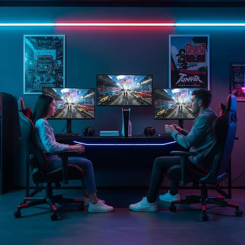 Futuristic Gaming Room: Modern Gaming Setup & LED Lights