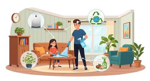 Eco-Friendly Family Home Cleaning | Sustainable Lifestyle Cartoon