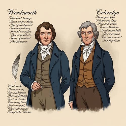 Stylized Poet Portraits: Wordsworth, Coleridge, and Handwritten Verses