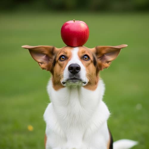 Obedient Dog Balancing Ripe Apple | Tranquil Outdoor Scene