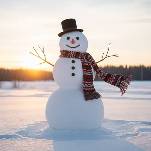 Charming Snowman in Winter Landscape