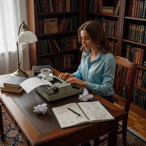 Passionate Writer at Peaceful Study Room - Creative Typing Scene