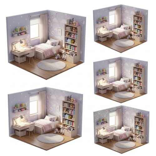Pastel-Themed Room for Young Girl with Detailed 3D Renders