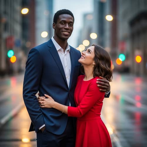 Tall Black Man and Short Brunette Woman