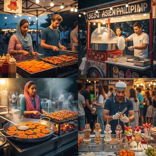 Multicultural Street Food Delights at Dusk