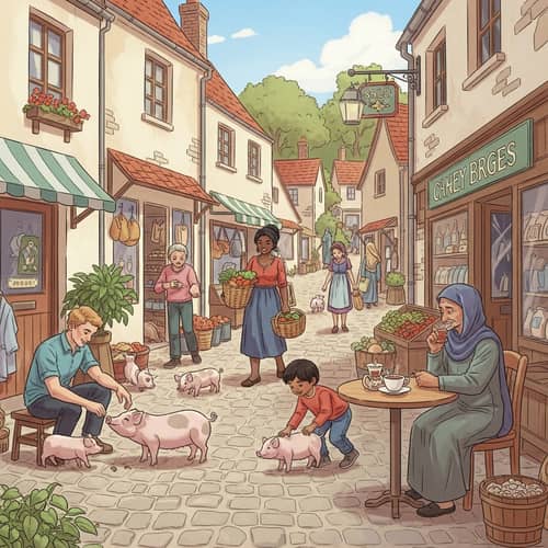 Harmonious Life in Rural Village Center | People and Pigs Interaction