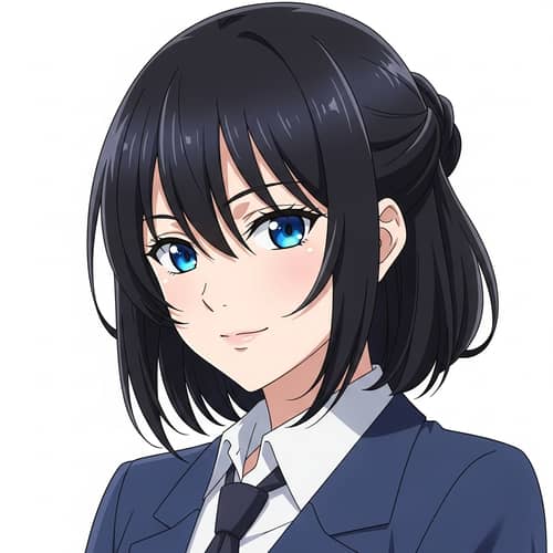 Anime Girl with Blue Eyes and Black Hair | Youthful Vibrancy