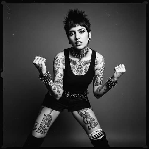 Punk-Style South Asian Tattooed Woman in High-Contrast Photo
