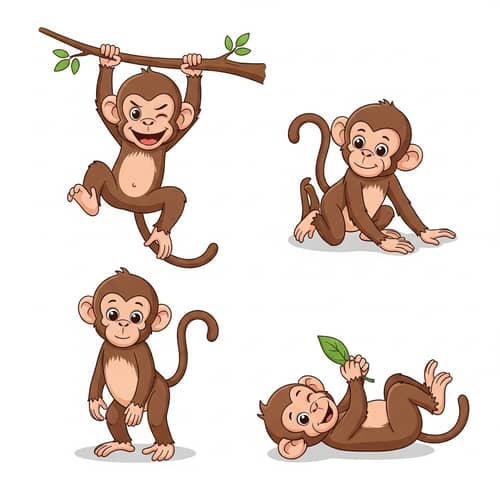 Adorable Baby Monkeys Playing - Cute Monkey Vector Illustration