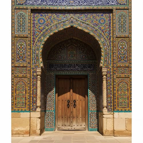 Colorful Vibrant Archway with Old Wooden Door | Cultural Heritage