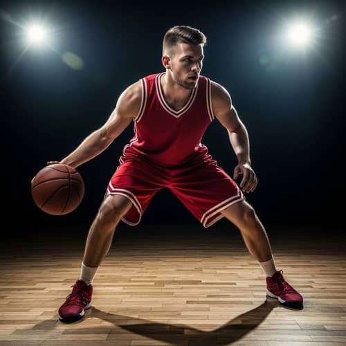 Tall Athletic Basketball Player Dribbling Intensely