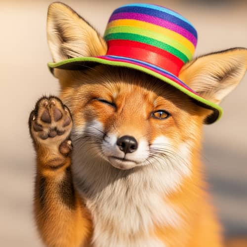 Playful Cute Fox Wearing Fabulous Hat | Spiritful Gesture