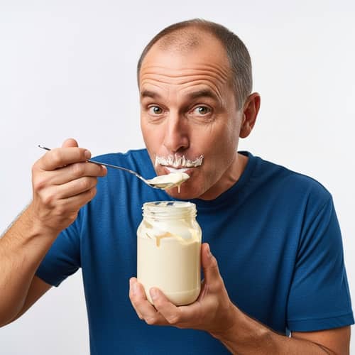 Middle-Aged Man Enjoying Whole Jar of Mayonnaise | Greedy Consumption