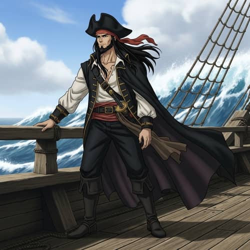 Classic Japanese Animated Style - Tall, Muscular Pirate Character