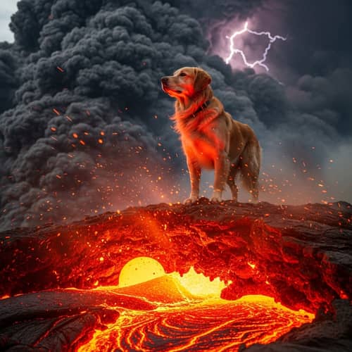 Brave Dog at Erupting Volcano | Natural Disaster Scene