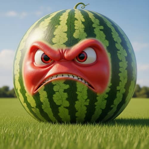 Angry Watermelon in Vibrant Green and Red Colors