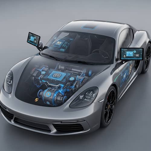 Futuristic Porsche 718 Cayman-Inspired Sports Car with Innovative Screen Mirrors