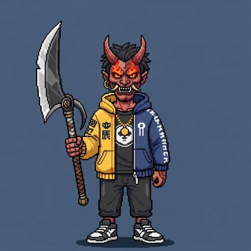 Pixel Art Sprite: Half Human Half Oni with Glaive