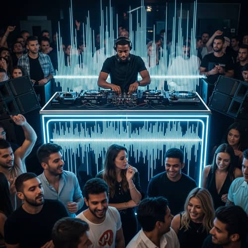 Lively DJ Beat Vibration Scene with Diverse Audience